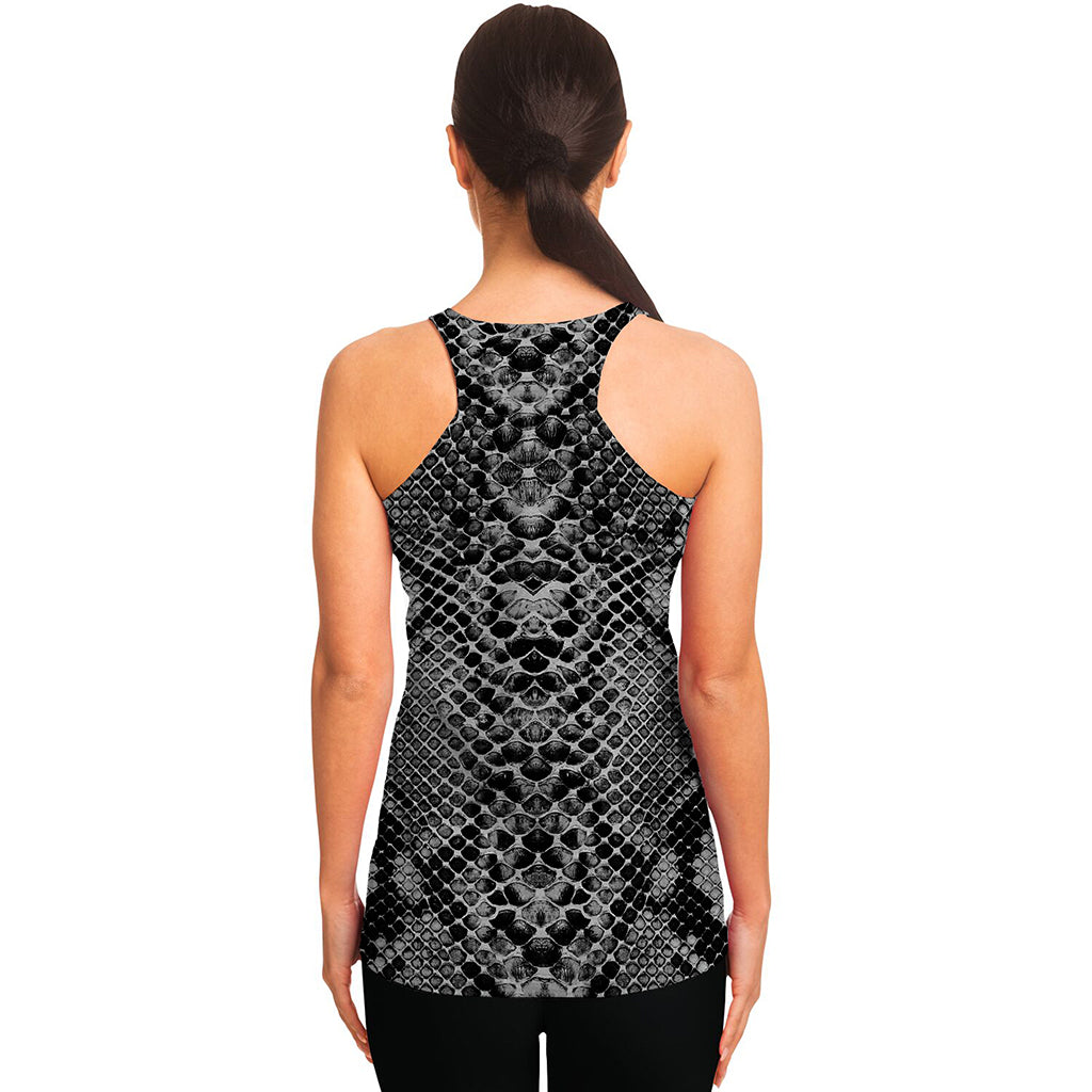Grey And Black Snakeskin Print Women's Racerback Tank Top