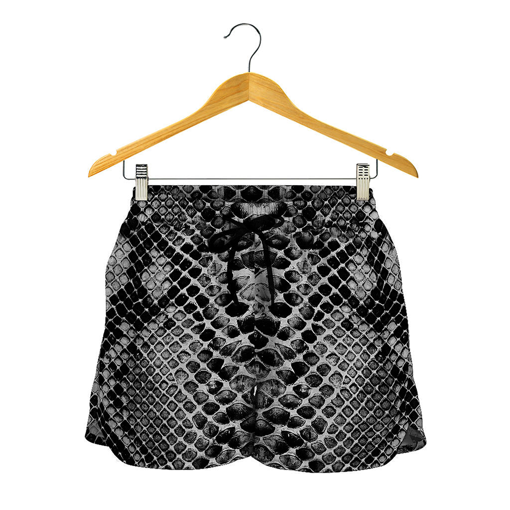 Grey And Black Snakeskin Print Women's Shorts