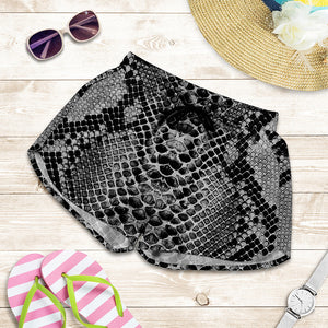 Grey And Black Snakeskin Print Women's Shorts