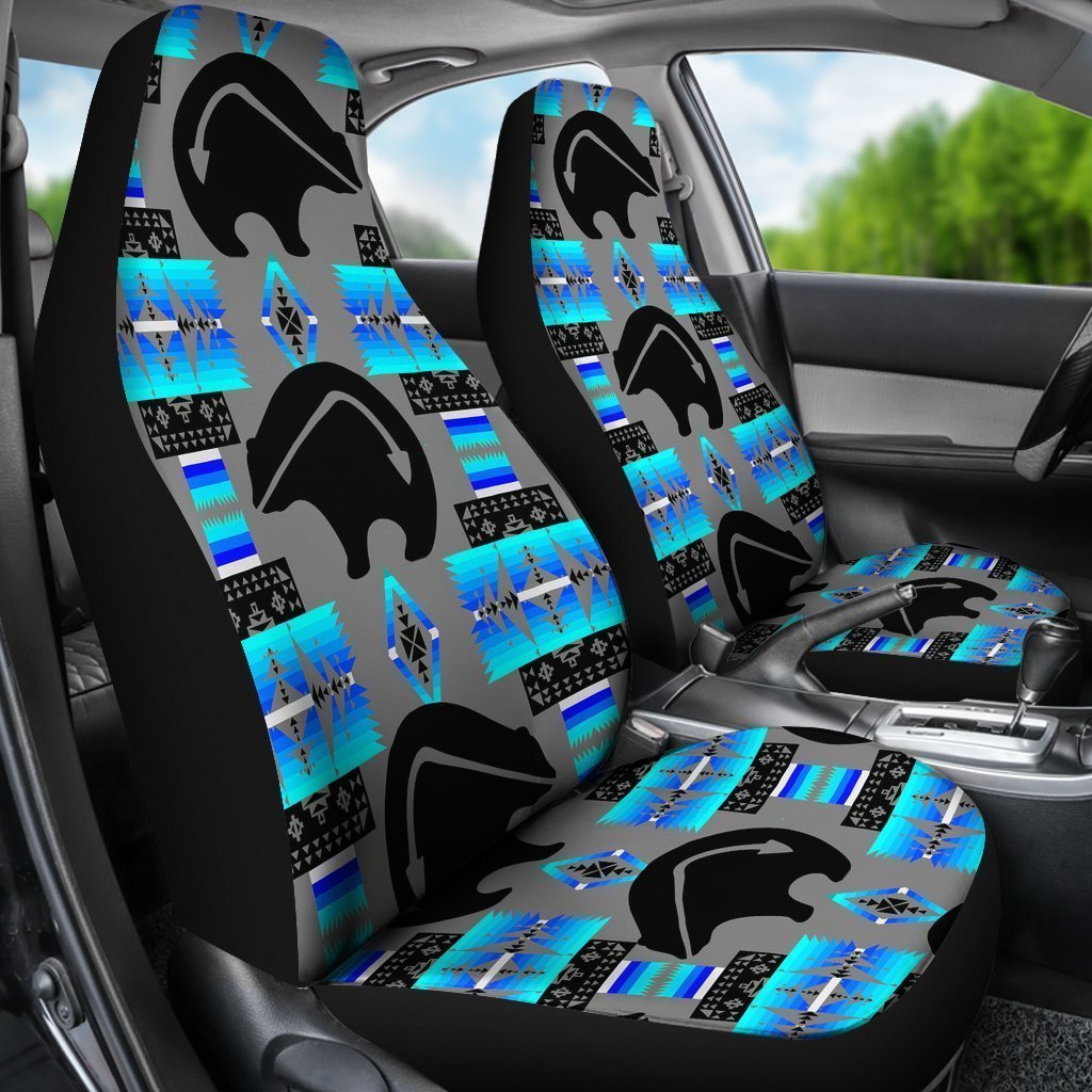Grey And Blue Native Grizzly Bear Universal Fit Car Seat Covers GearFrost