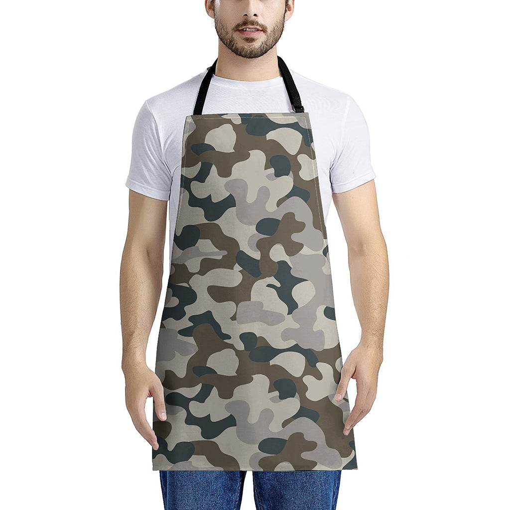 Grey And Brown Camouflage Print Apron