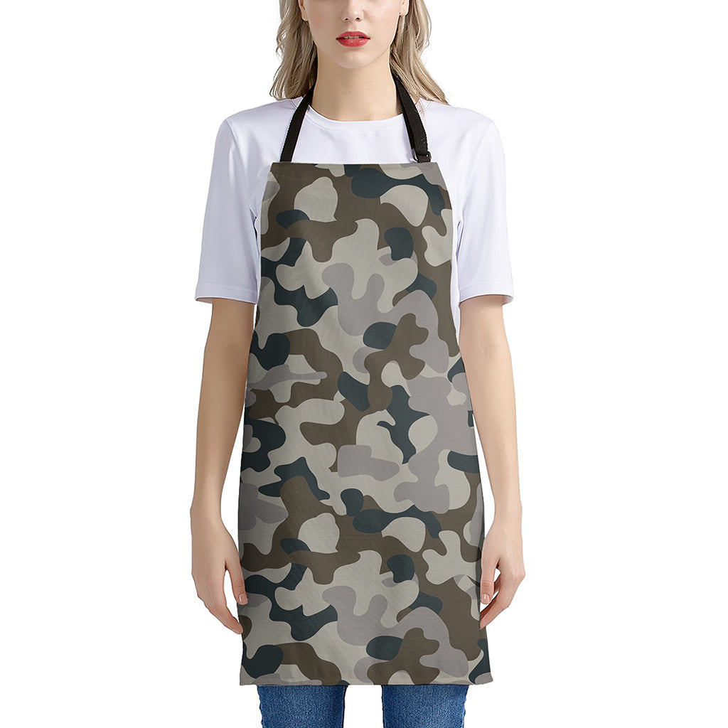 Grey And Brown Camouflage Print Apron