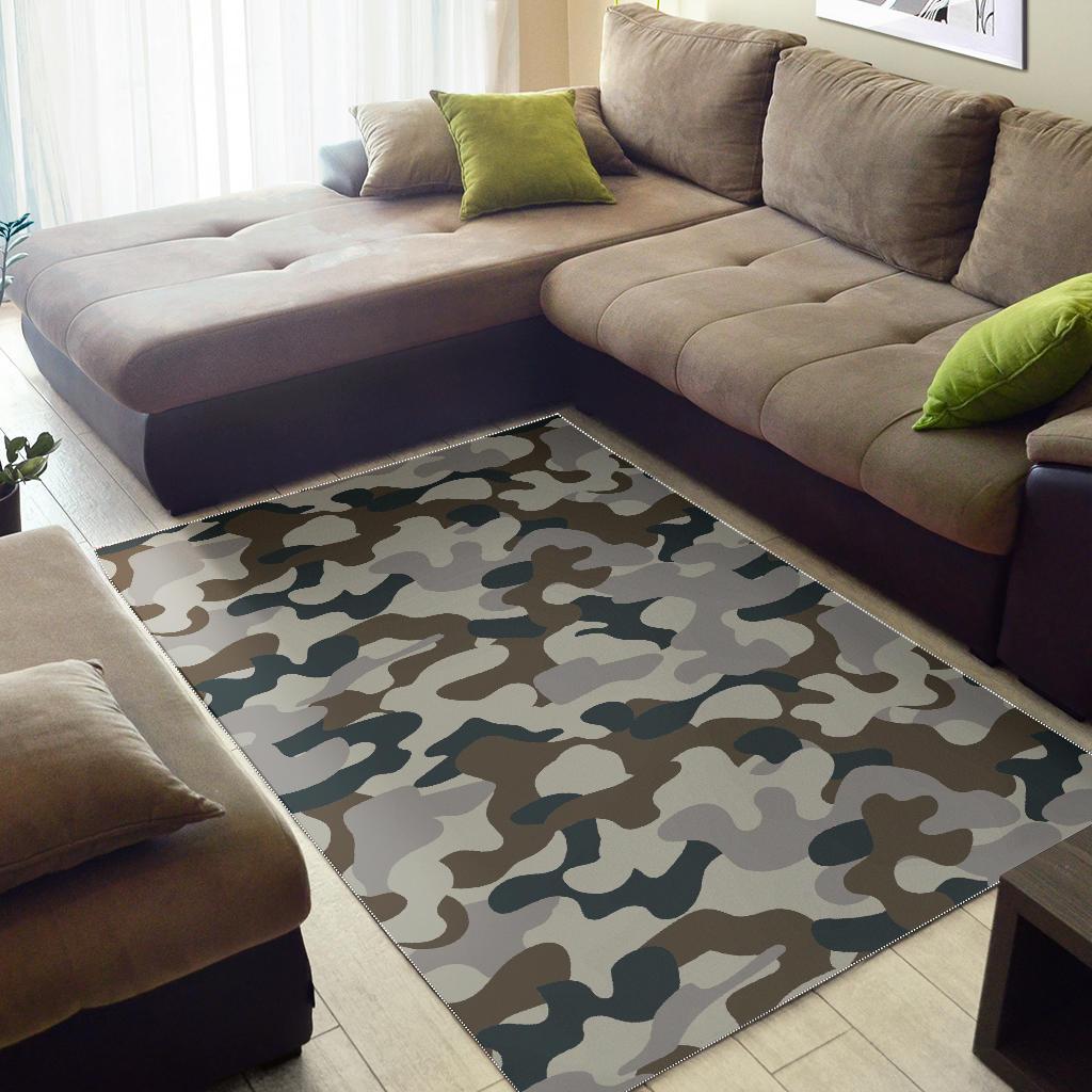 Grey And Brown Camouflage Print Area Rug GearFrost