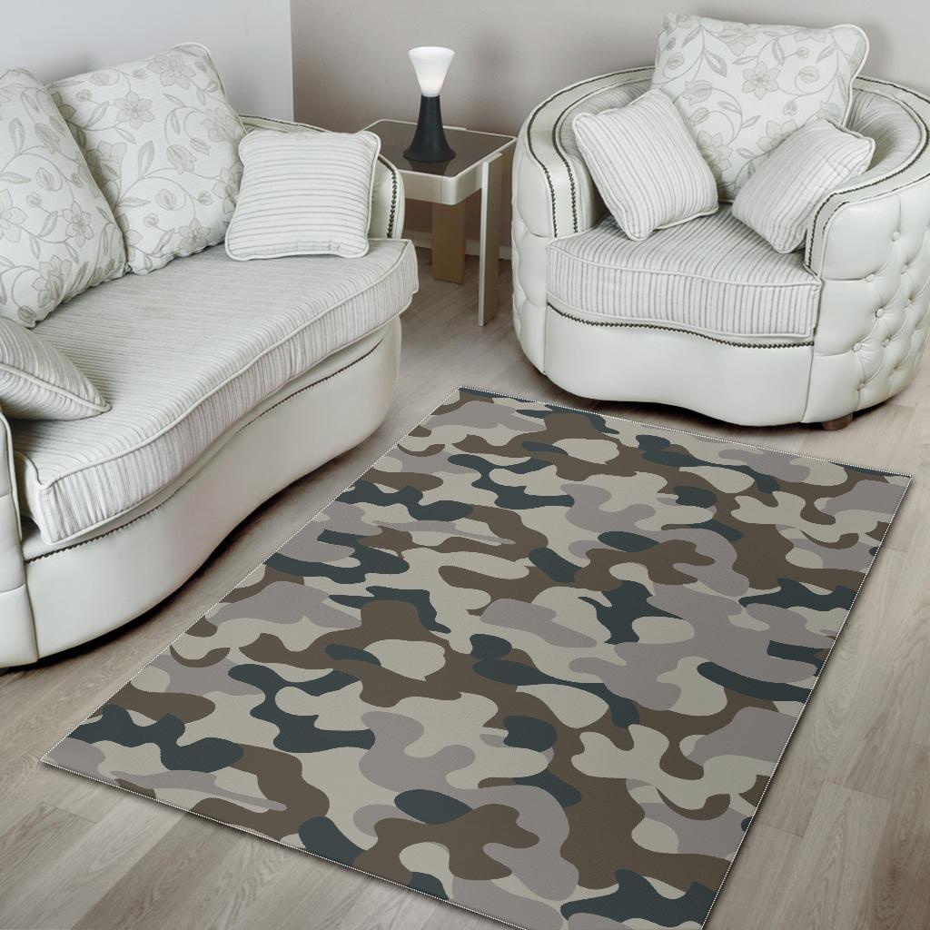 Grey And Brown Camouflage Print Area Rug GearFrost