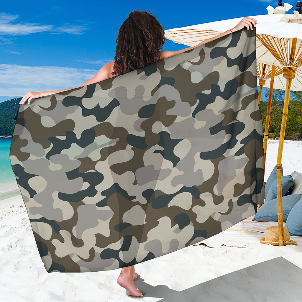 Grey And Brown Camouflage Print Beach Sarong Wrap