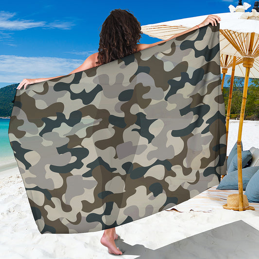 Grey And Brown Camouflage Print Beach Sarong Wrap