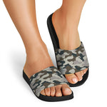Grey And Brown Camouflage Print Black Slide Sandals