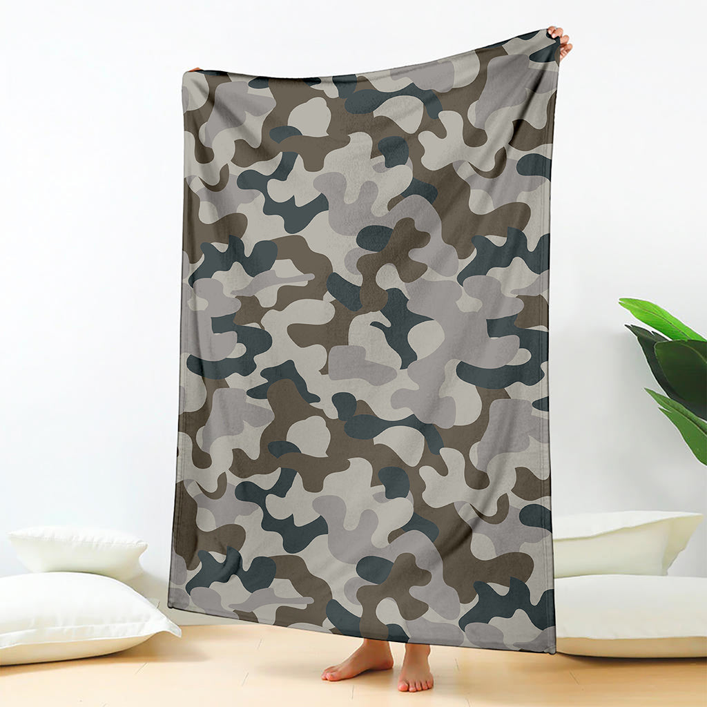 Grey And Brown Camouflage Print Blanket