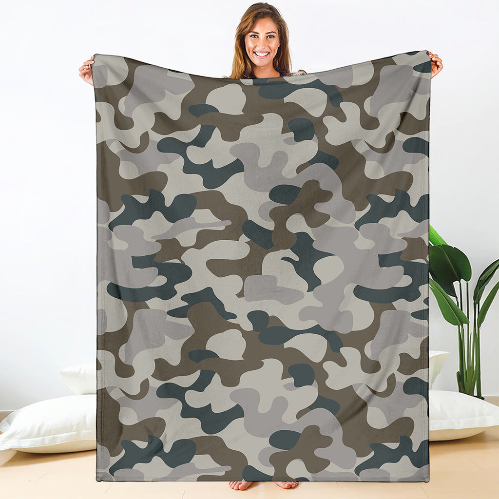 Grey And Brown Camouflage Print Blanket