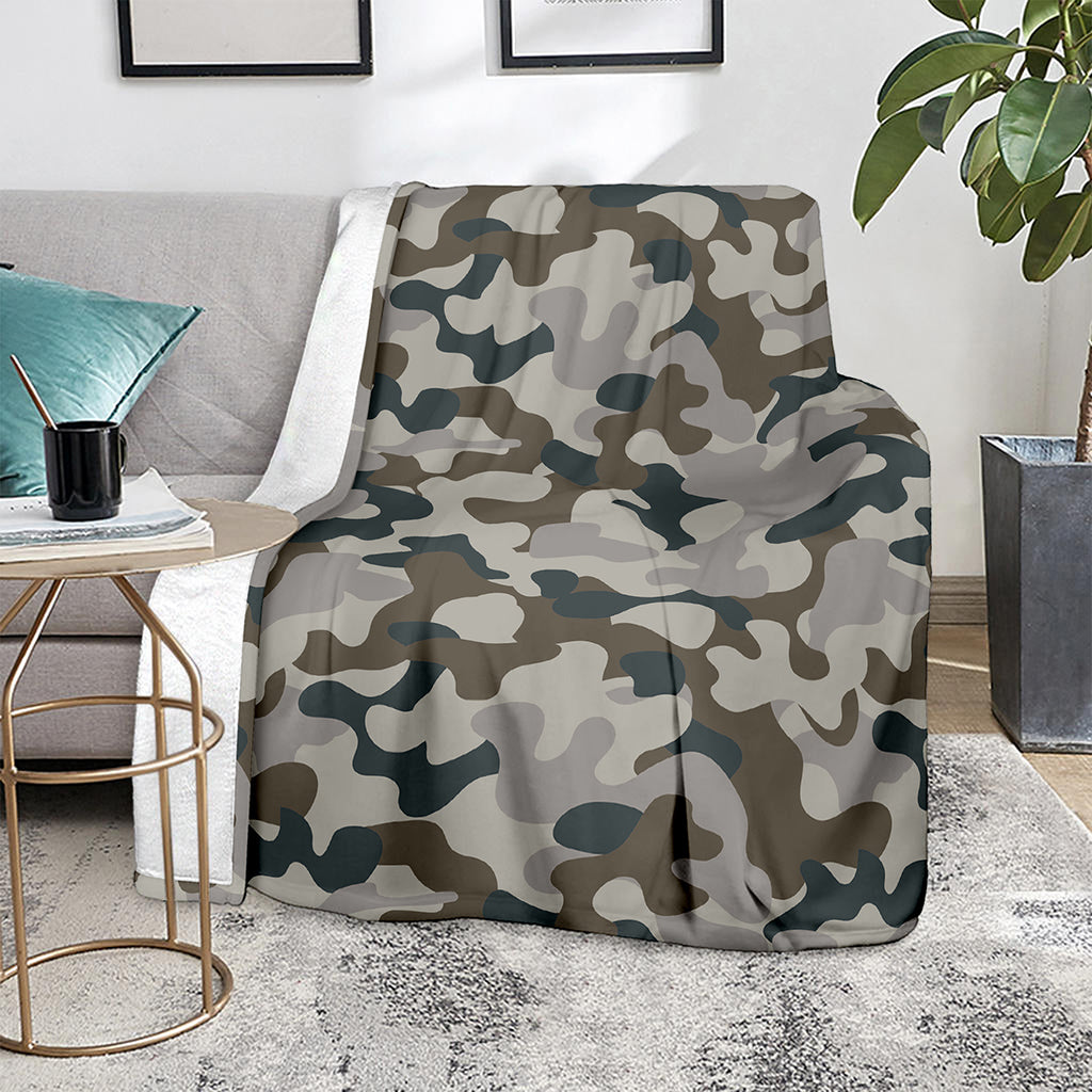 Grey And Brown Camouflage Print Blanket