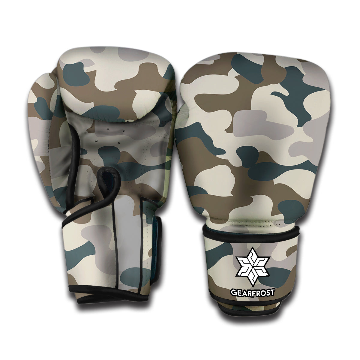 Grey And Brown Camouflage Print Boxing Gloves