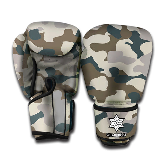 Grey And Brown Camouflage Print Boxing Gloves