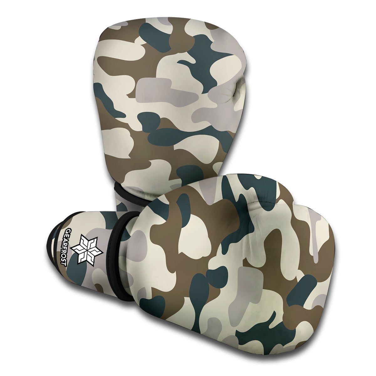Grey And Brown Camouflage Print Boxing Gloves