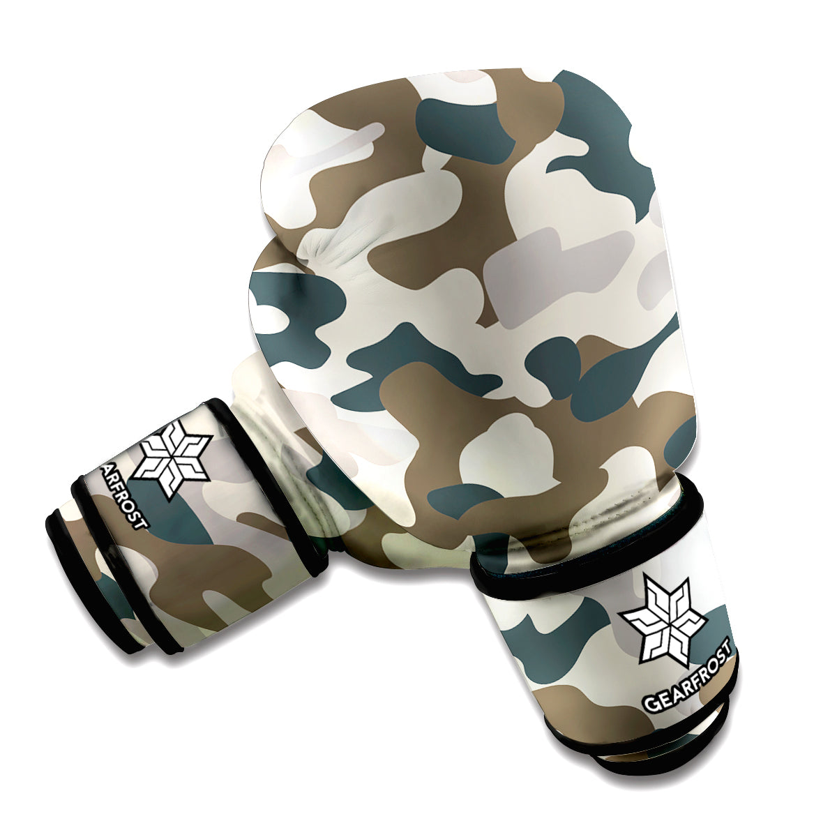 Grey And Brown Camouflage Print Boxing Gloves