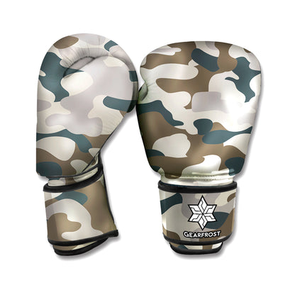 Grey And Brown Camouflage Print Boxing Gloves