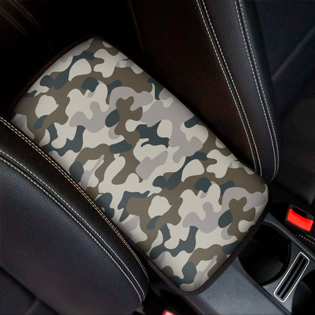 Grey And Brown Camouflage Print Car Center Console Cover