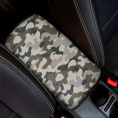 Grey And Brown Camouflage Print Car Center Console Cover