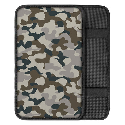 Grey And Brown Camouflage Print Car Center Console Cover