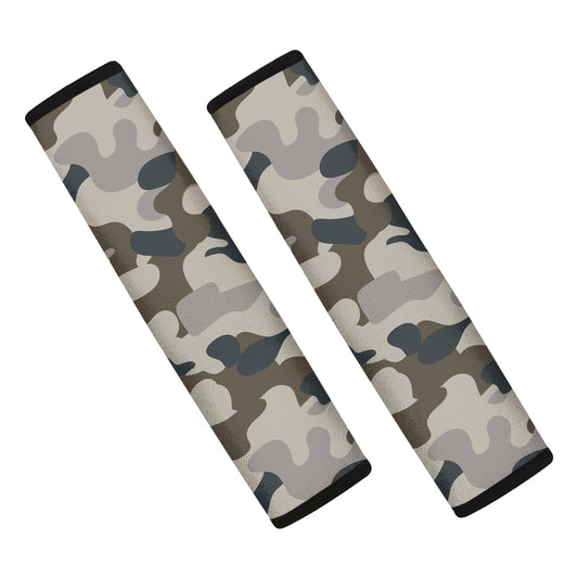 Grey And Brown Camouflage Print Car Seat Belt Covers