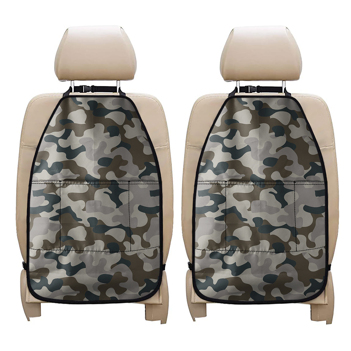 Grey And Brown Camouflage Print Car Seat Organizers