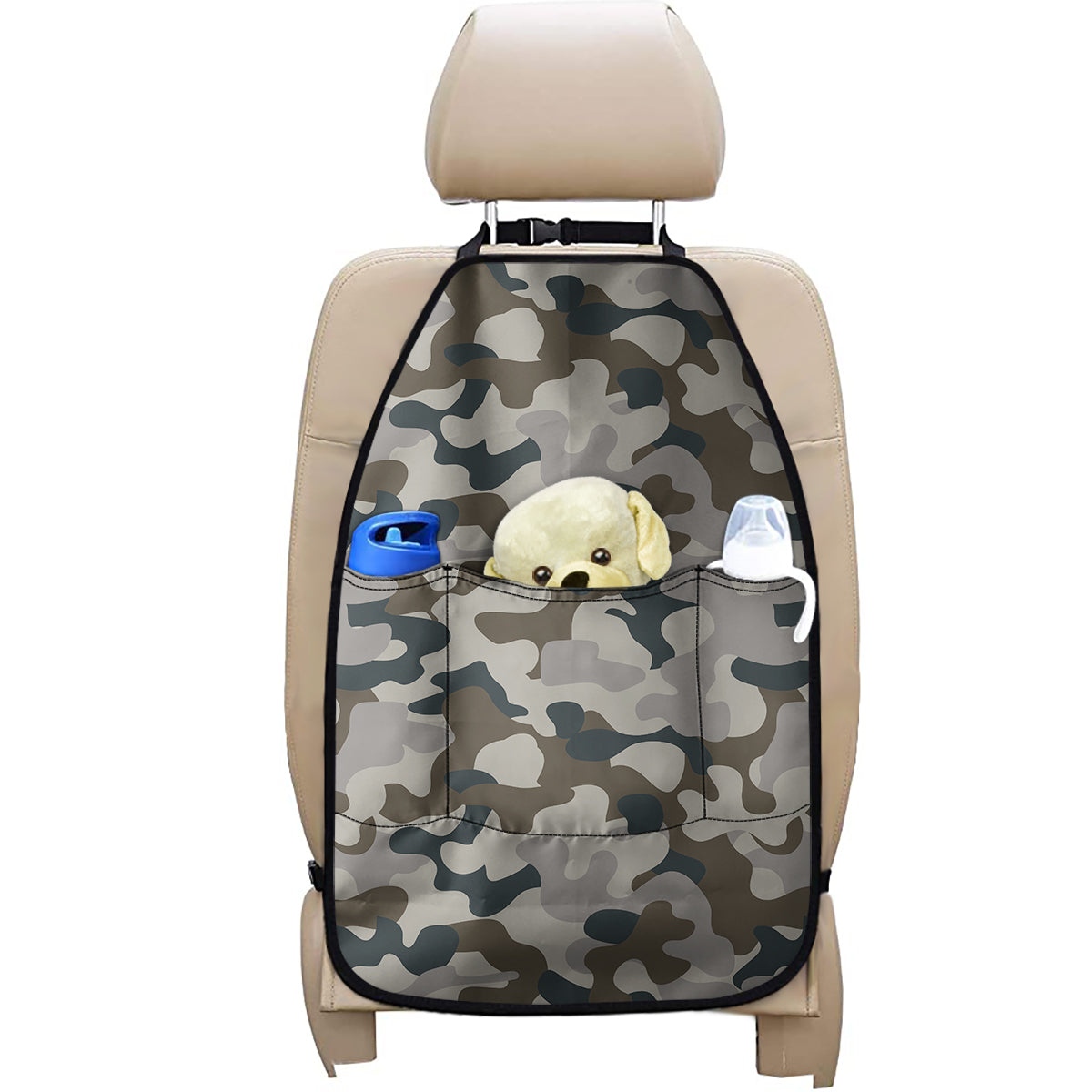 Grey And Brown Camouflage Print Car Seat Organizers