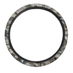 Grey And Brown Camouflage Print Car Steering Wheel Cover