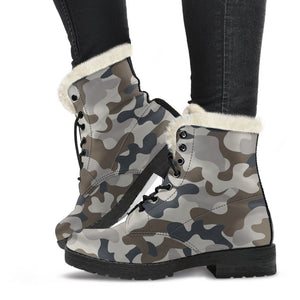 Grey And Brown Camouflage Print Comfy Boots GearFrost