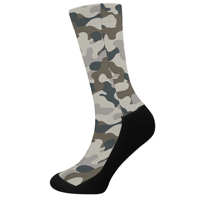Grey And Brown Camouflage Print Crew Socks