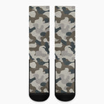 Grey And Brown Camouflage Print Crew Socks