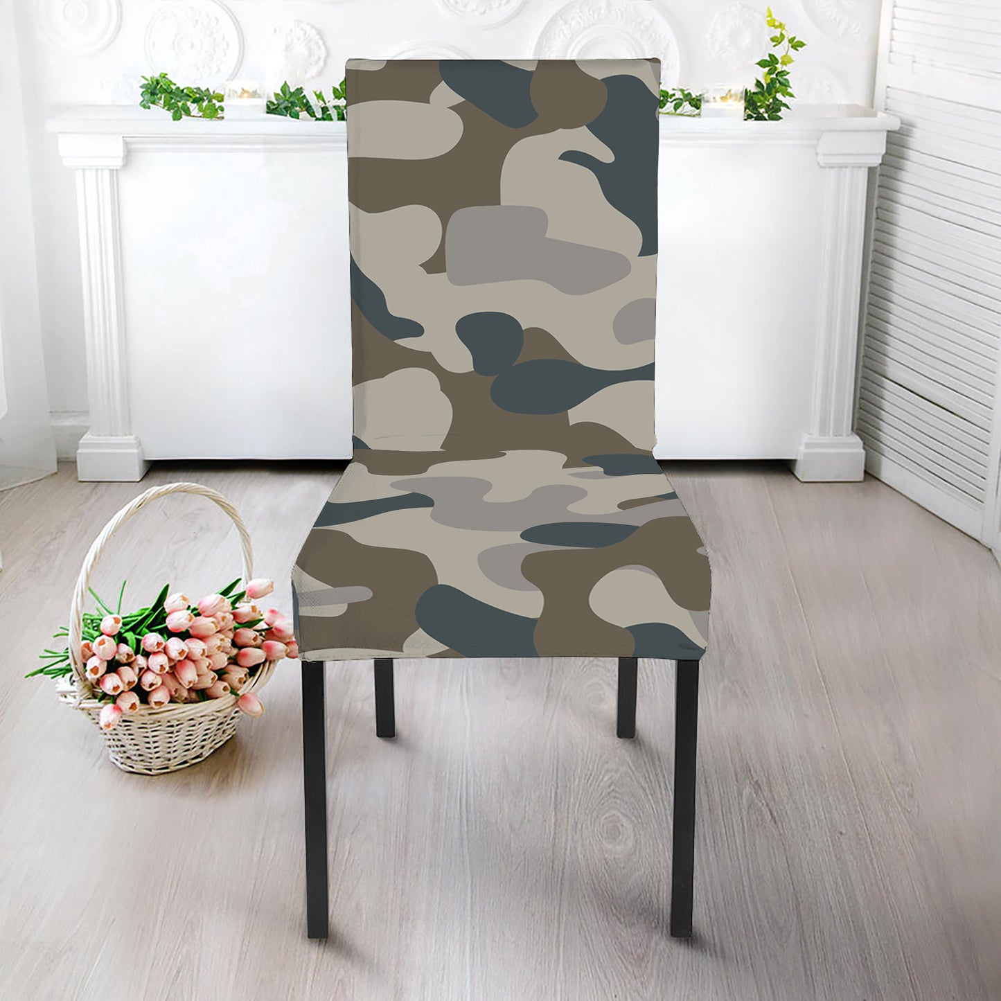 Grey And Brown Camouflage Print Dining Chair Slipcover