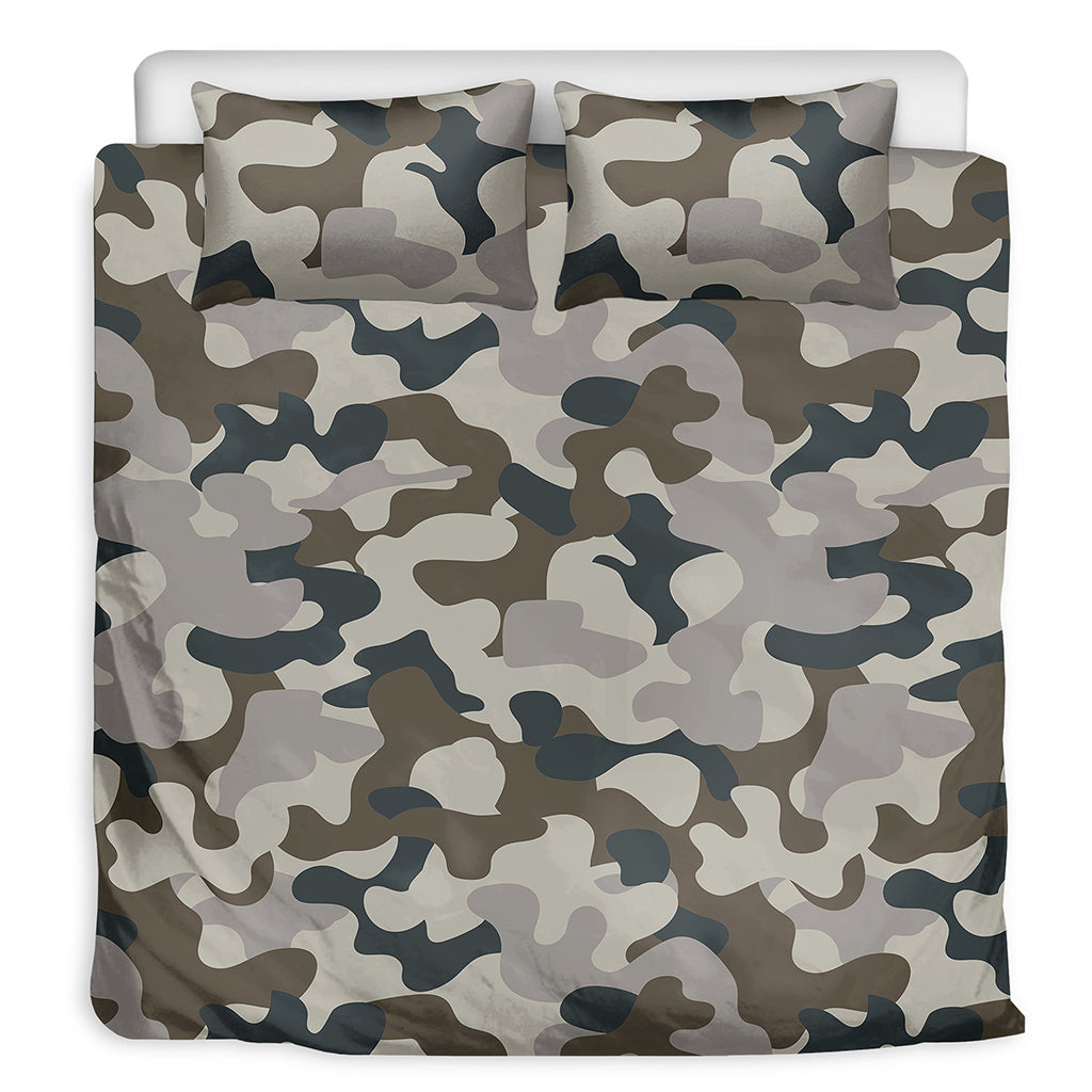 Grey And Brown Camouflage Print Duvet Cover Bedding Set