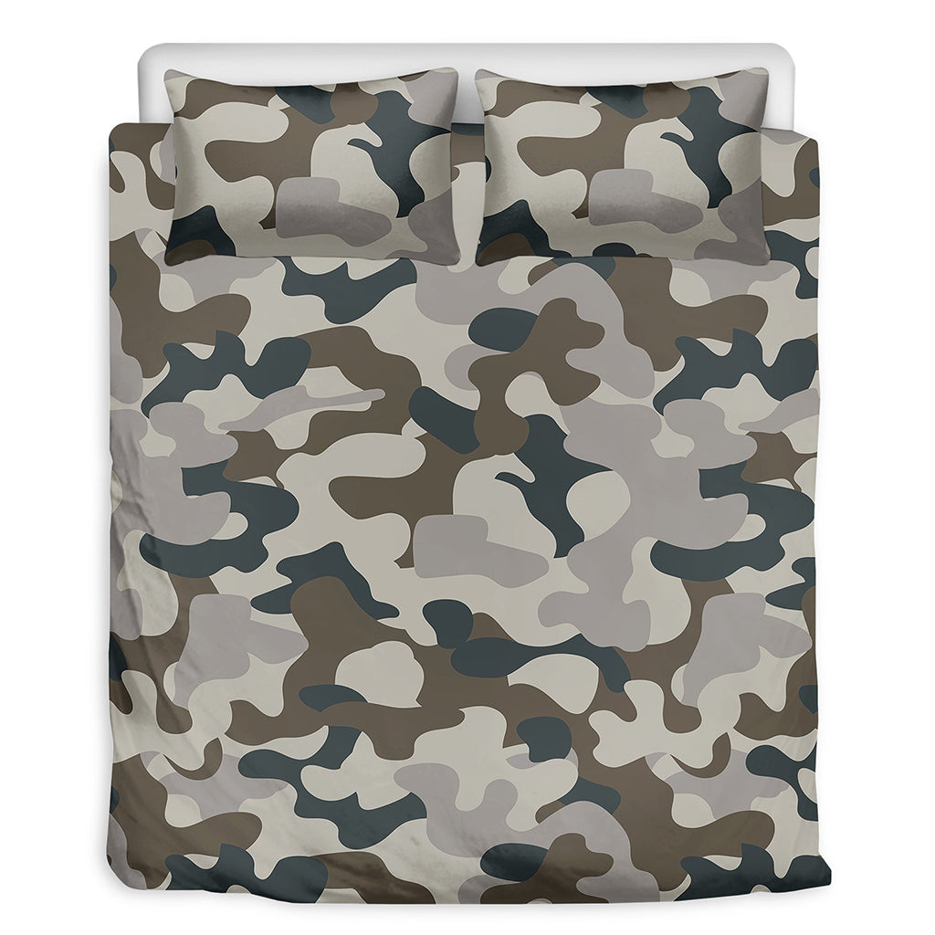 Grey And Brown Camouflage Print Duvet Cover Bedding Set