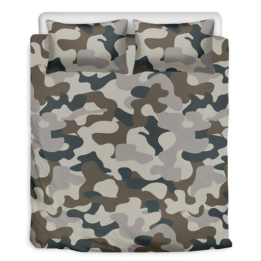 Grey And Brown Camouflage Print Duvet Cover Bedding Set