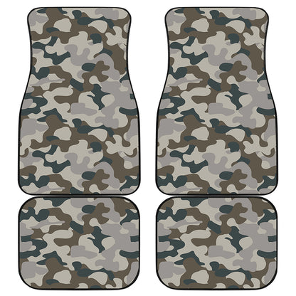 Grey And Brown Camouflage Print Front and Back Car Floor Mats