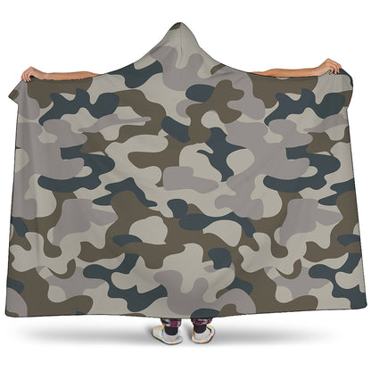 Grey And Brown Camouflage Print Hooded Blanket