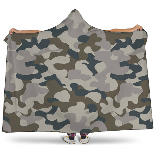 Grey And Brown Camouflage Print Hooded Blanket