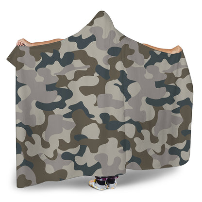 Grey And Brown Camouflage Print Hooded Blanket