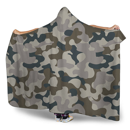 Grey And Brown Camouflage Print Hooded Blanket