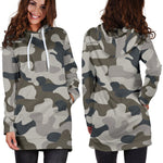 Grey And Brown Camouflage Print Hoodie Dress GearFrost