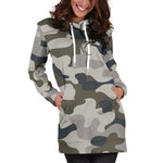 Grey And Brown Camouflage Print Hoodie Dress GearFrost