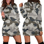 Grey And Brown Camouflage Print Hoodie Dress GearFrost