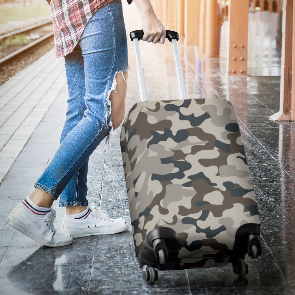 Grey And Brown Camouflage Print Luggage Cover GearFrost