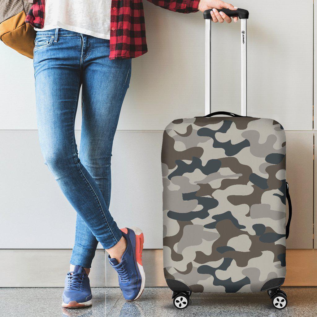 Grey And Brown Camouflage Print Luggage Cover GearFrost