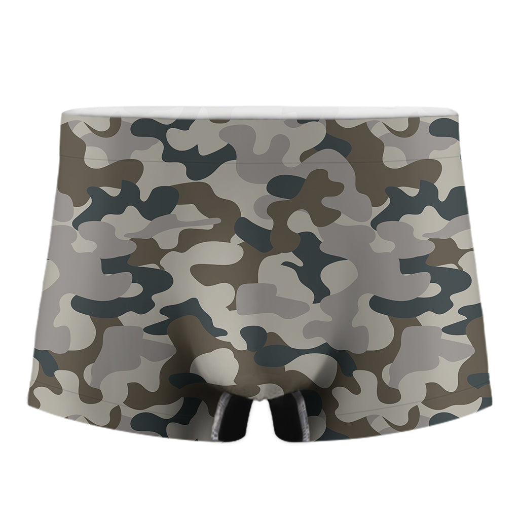 Grey And Brown Camouflage Print Men's Boxer Briefs