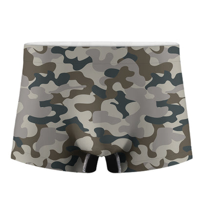 Grey And Brown Camouflage Print Men's Boxer Briefs