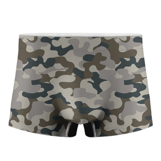 Grey And Brown Camouflage Print Men's Boxer Briefs