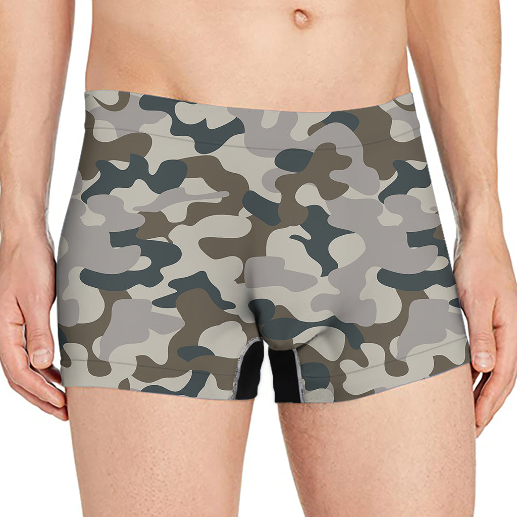 Grey And Brown Camouflage Print Men's Boxer Briefs