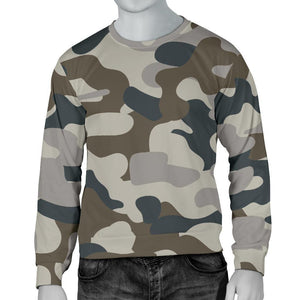 Grey And Brown Camouflage Print Men's Crewneck Sweatshirt GearFrost