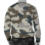 Grey And Brown Camouflage Print Men's Crewneck Sweatshirt GearFrost