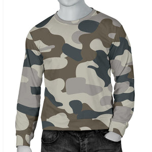 Grey And Brown Camouflage Print Men's Crewneck Sweatshirt GearFrost